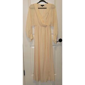 Lulu's Size XS Heart's Whim Long Sleeve Faux Wrap Maxi Dress in Peach Cream